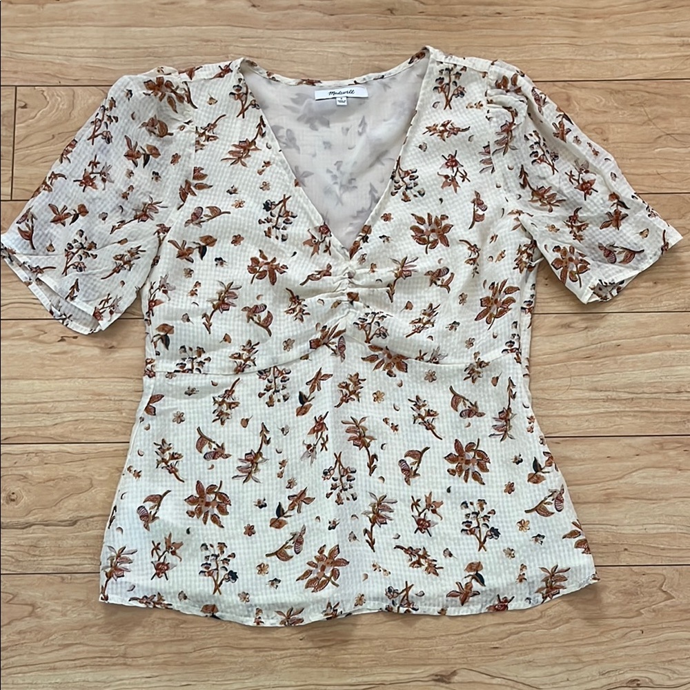 Madewell Cream Puff Sleeve Ruched Blouse